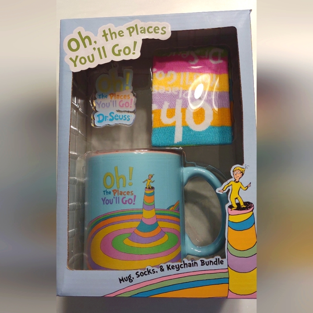 Dr. Seuss Gift Set – “Oh, the Places You’ll Go!” | Mug, Socks & Keychain | NIB